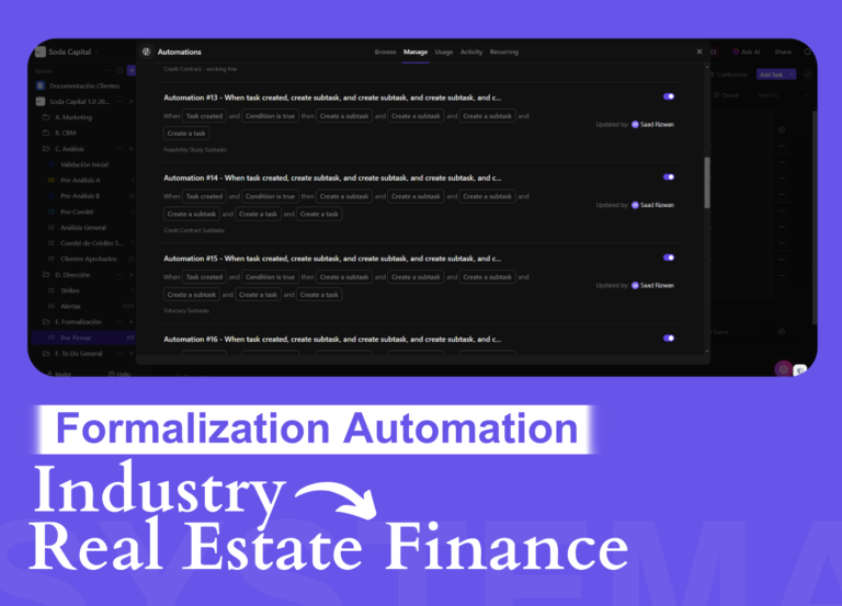 Automated task creation for credit contract and fiduciary workflows in real estate finance using ClickUp